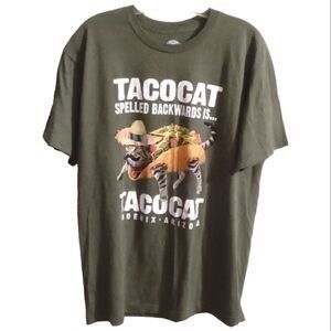 The Duck Company Tee Shirt Size L Tacocat Spelled Backwards Olive Green
